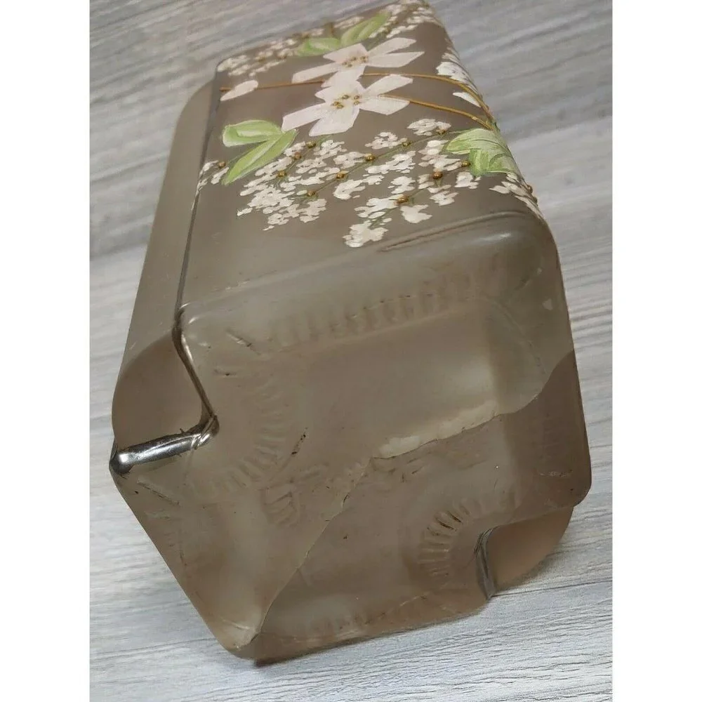 Japanese Glass Decanter Bottle Hand Painted Cherry Blossom Floral Design Vintage